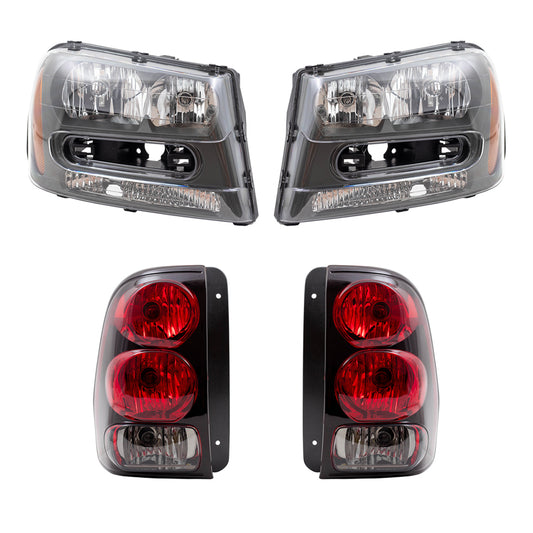 Brock Replacement Headlights and Tail Lights Compatible with 2002-2009 Trailblazer