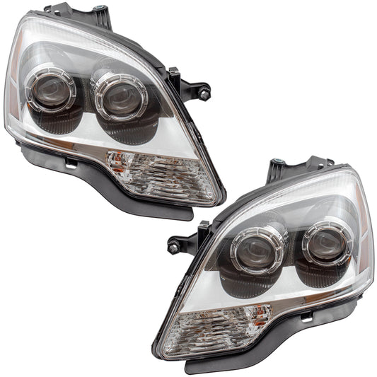 Brock Replacement Set Halogen Headlights Headlamps Clear Lens Compatible with 08-12 Acadia