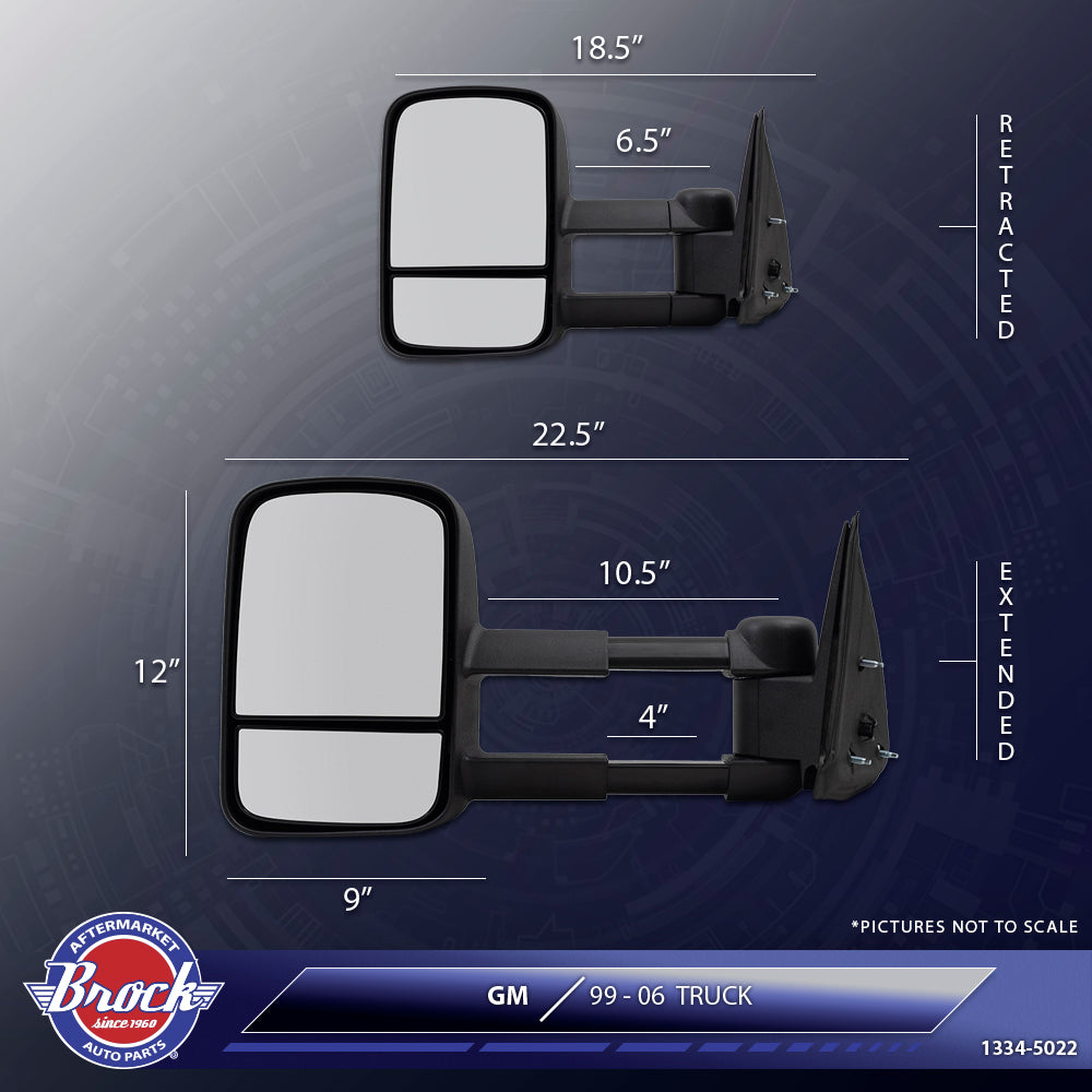 Brock Replacement Passenger Manual Telescopic Tow Mirror Performance Upgrade Compatible with 1999-2007 Silverado Sierra Pickup Truck