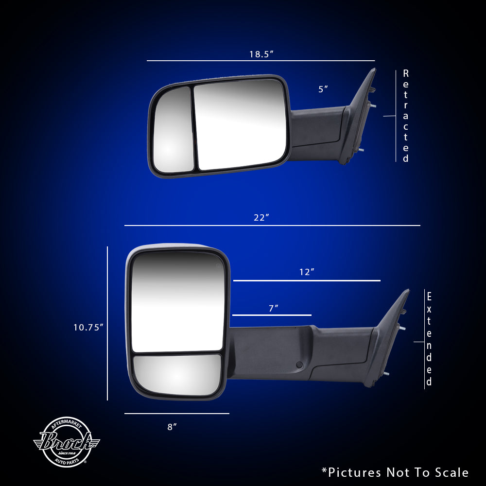 Brock Replacement Driver Manual Side Trailer Tow Mirror 7x10 Flip-Up w/ New Arm Design Compatible with 1994-2001 1500 1994-2002 2500 3500 Pickup Truck 55156335AD