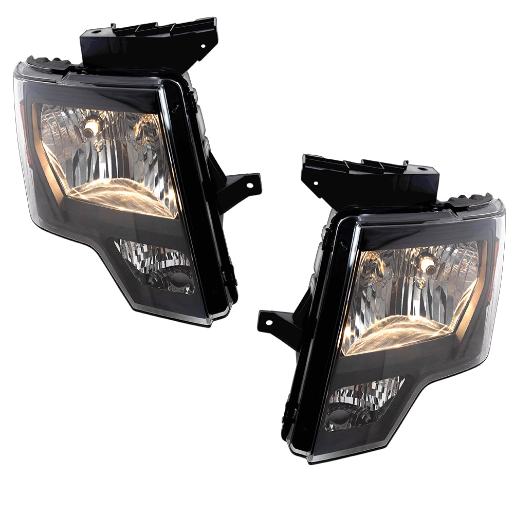 Brock Aftermarket Replacement Driver Left Passenger Right Halogen Combination Headlight Assembly With Black Bezel And Fog Lights 4 Piece Performance Set Compatible With 2011-2014 Ford F-150