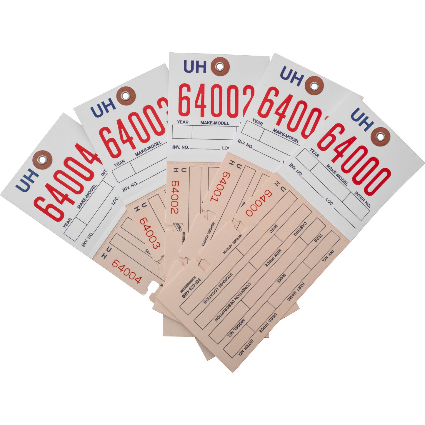 1000 Pc Box 2-Part Notched Inventory Tags 8 1/4" x 3" Reinforced Metal Eyelet w/ Wire, Laundry Pen & Brockmark Marker