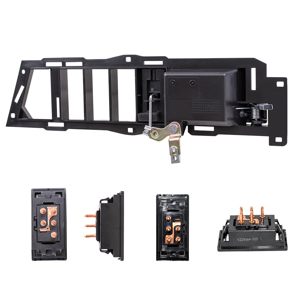Brock Replacement Driver Left Passenger Right Inside Door Handle With Black Base/Black Lever With Window & Lock Switches 7 Piece Set Compatible With 1988-1989 GM C/K Pickup