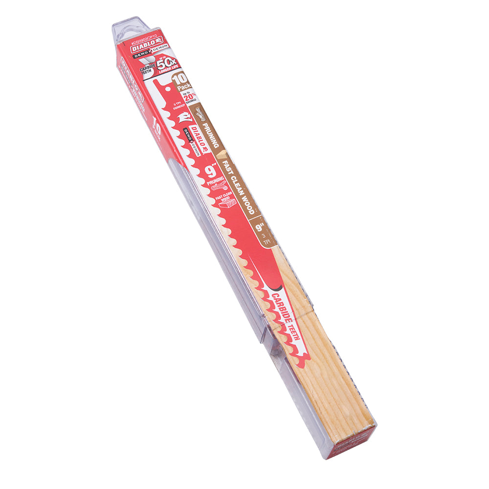 Diablo Demo Demon Carbide Tipped Reciprocating Saw Blade For Pruning And Clean Wood - 9 Inch 3 TPI 10 Pack