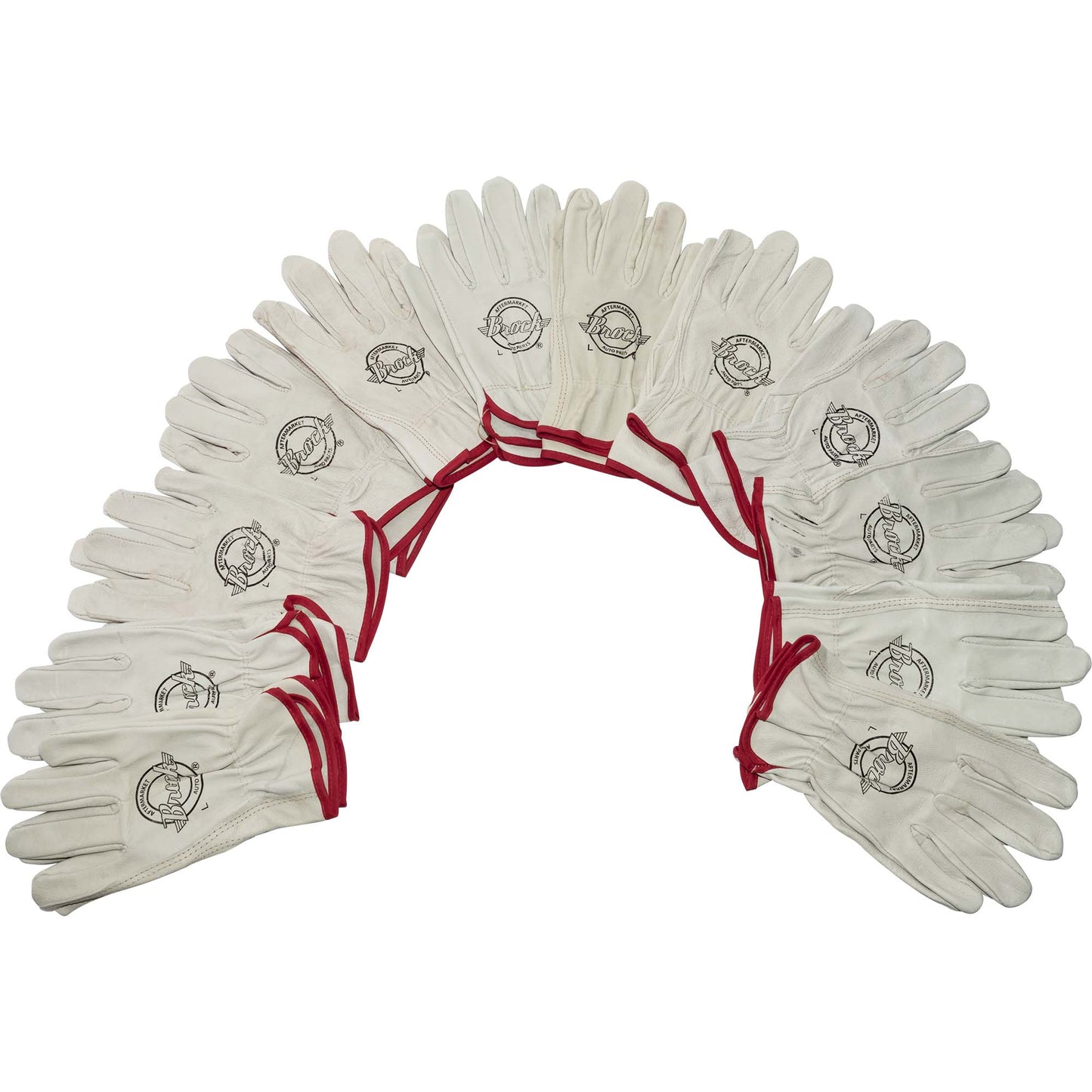 Brock Pigskin Leather Drivers Glove Unlined With Keystone Thumb & Red Cotton Bound Cuff Large 12 Pairs