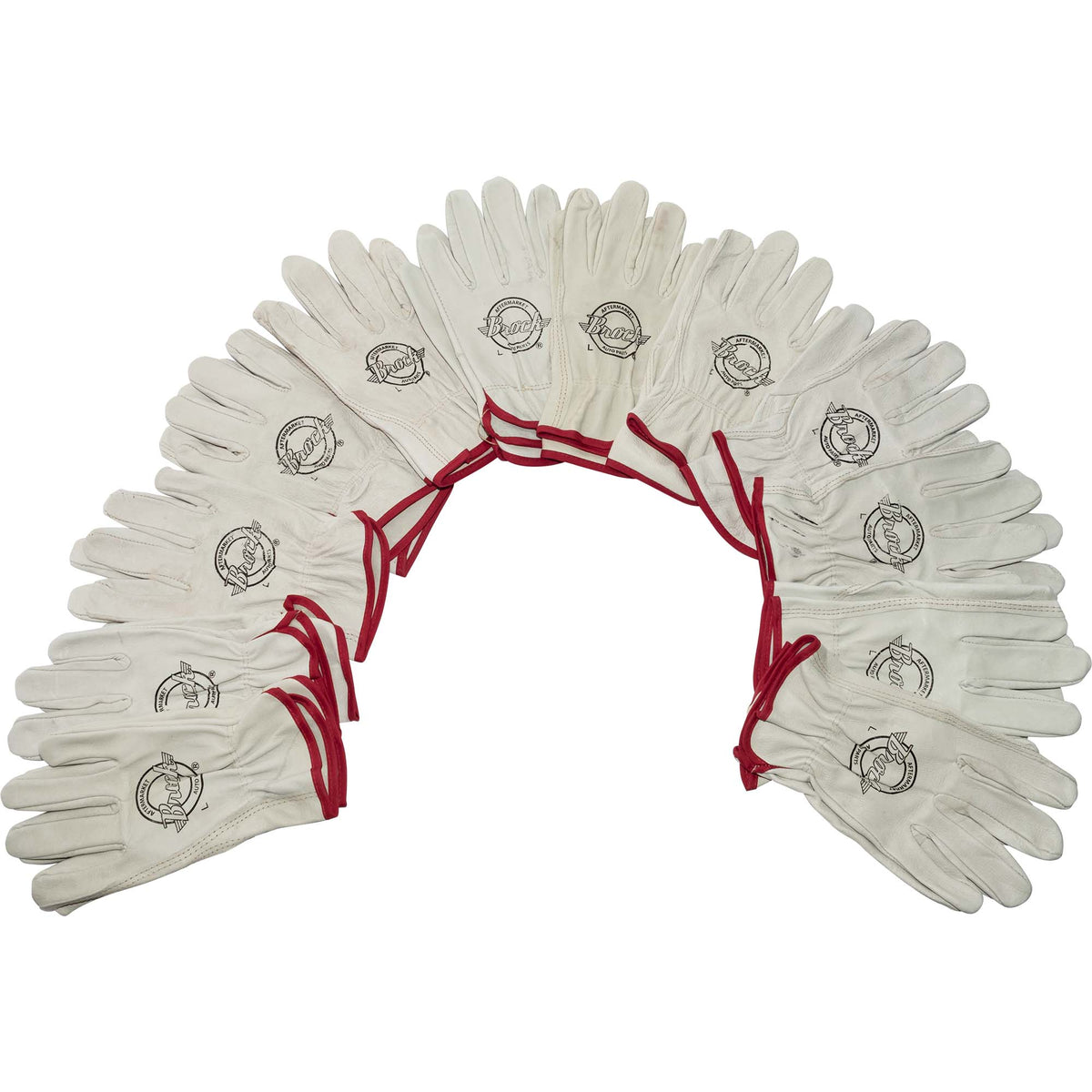 Brock Pigskin Leather Drivers Glove Unlined With Keystone Thumb & Red Cotton Bound Cuff Large 12 Pairs