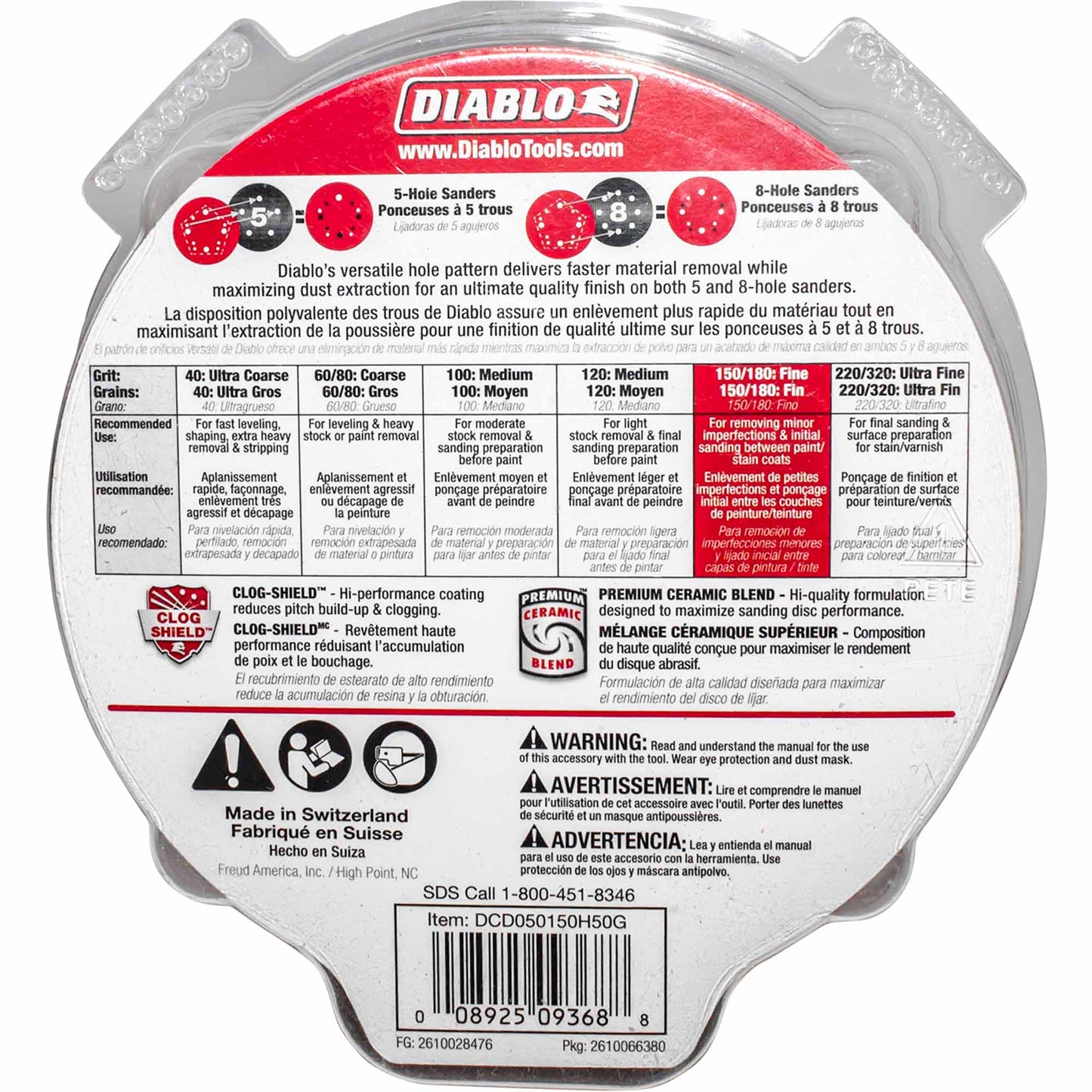 Diablo 5 Inch 150-Grit Hook-Lock Sanding Discs 50 Piece Pack