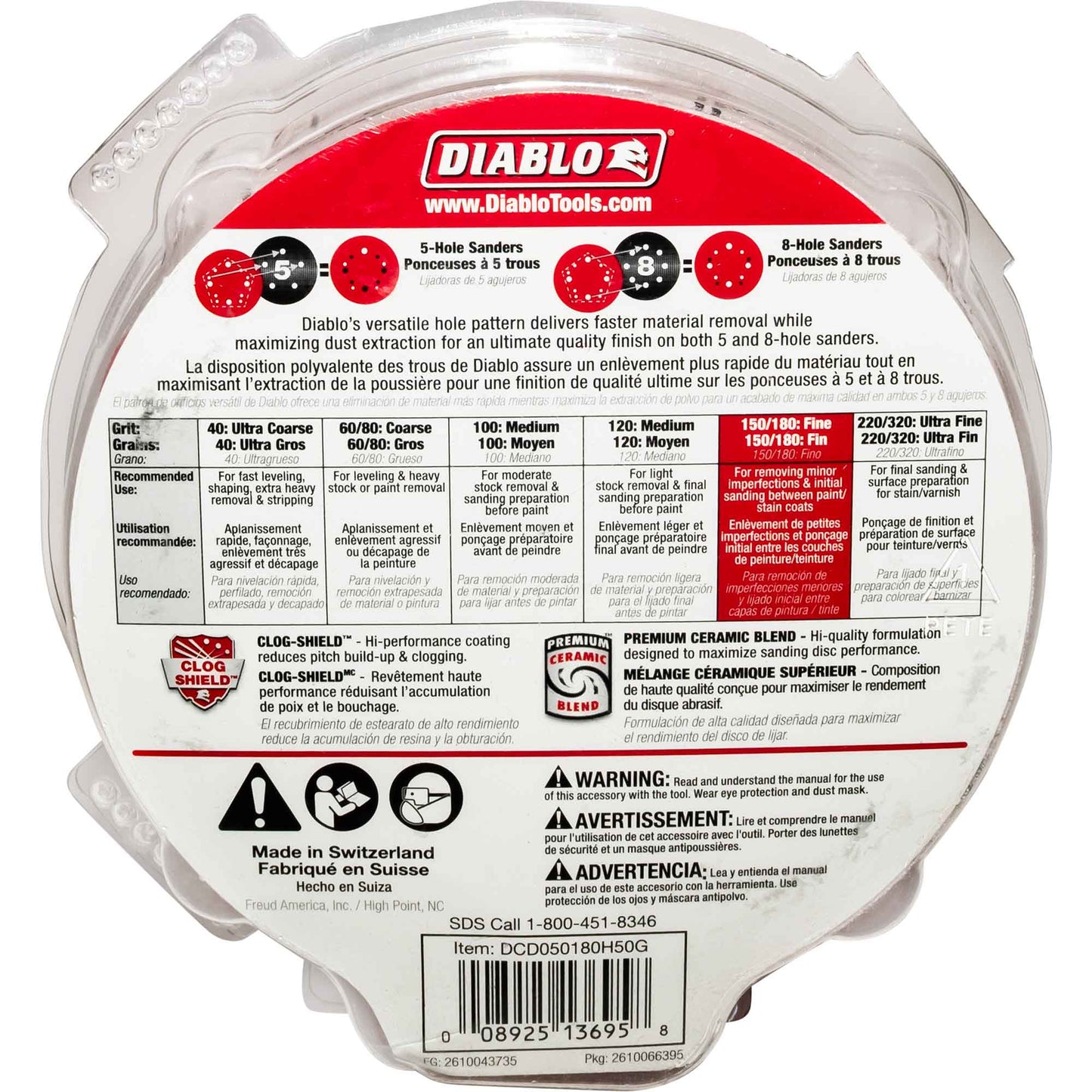 Diablo 5 Inch 180-Grit Hook-Lock Sanding Discs 50 Piece Pack