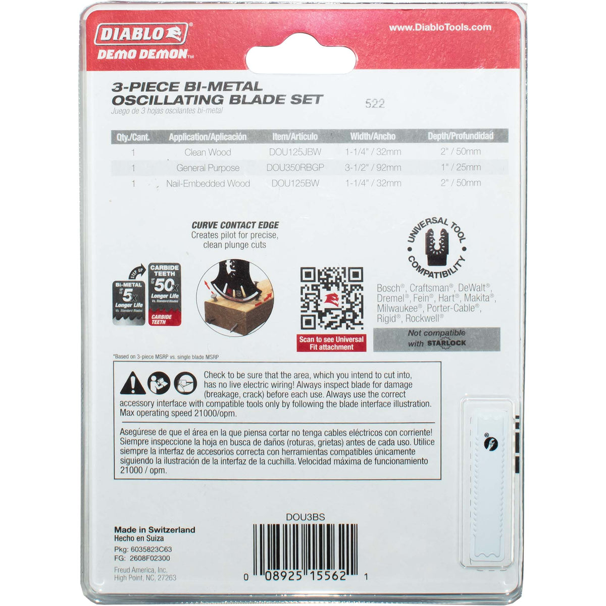 Diablo Universal Fit Bi-Metal Oscillating Blade 3 Piece Set