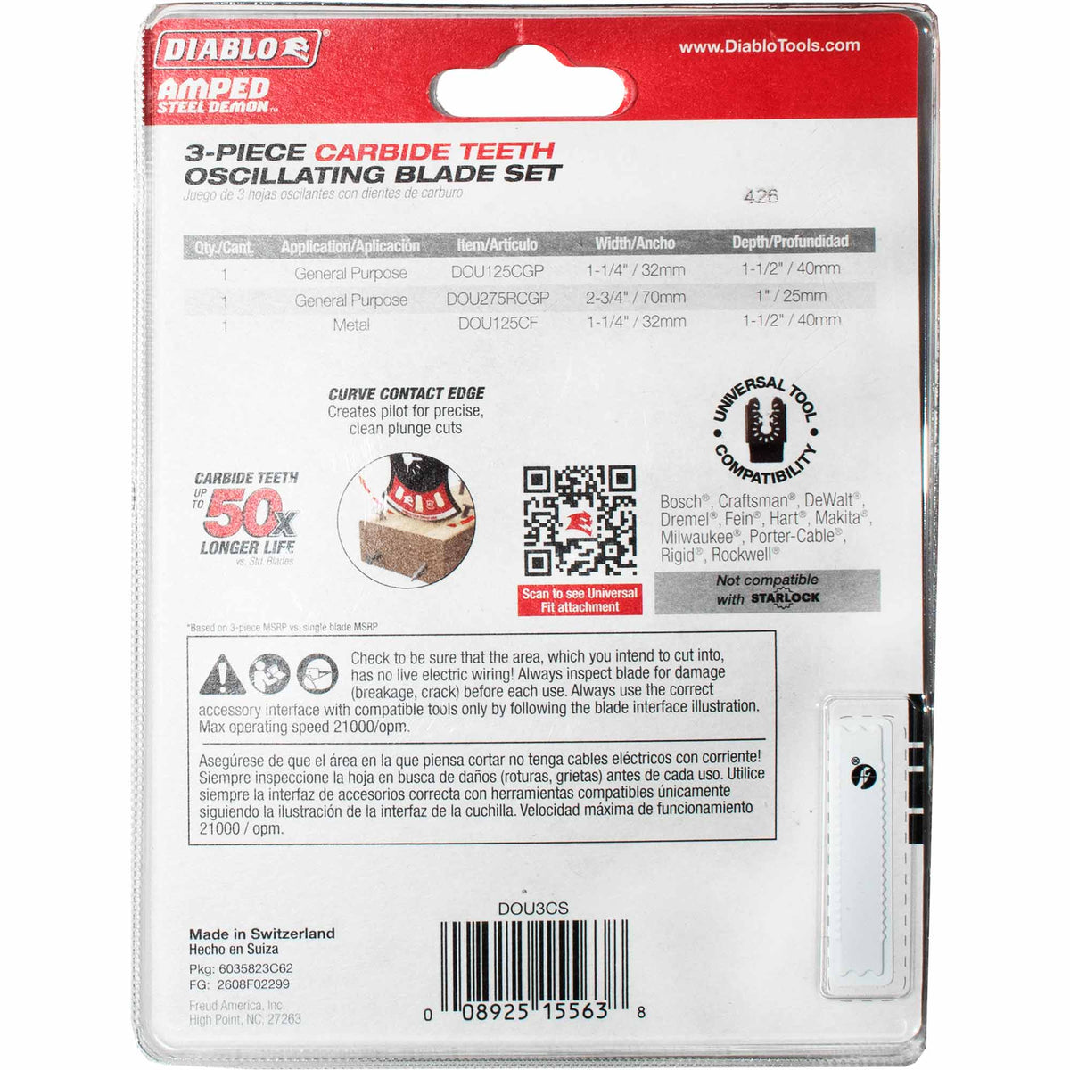 Diablo Universal Fit Carbide Oscillating Blade 3 Piece Set