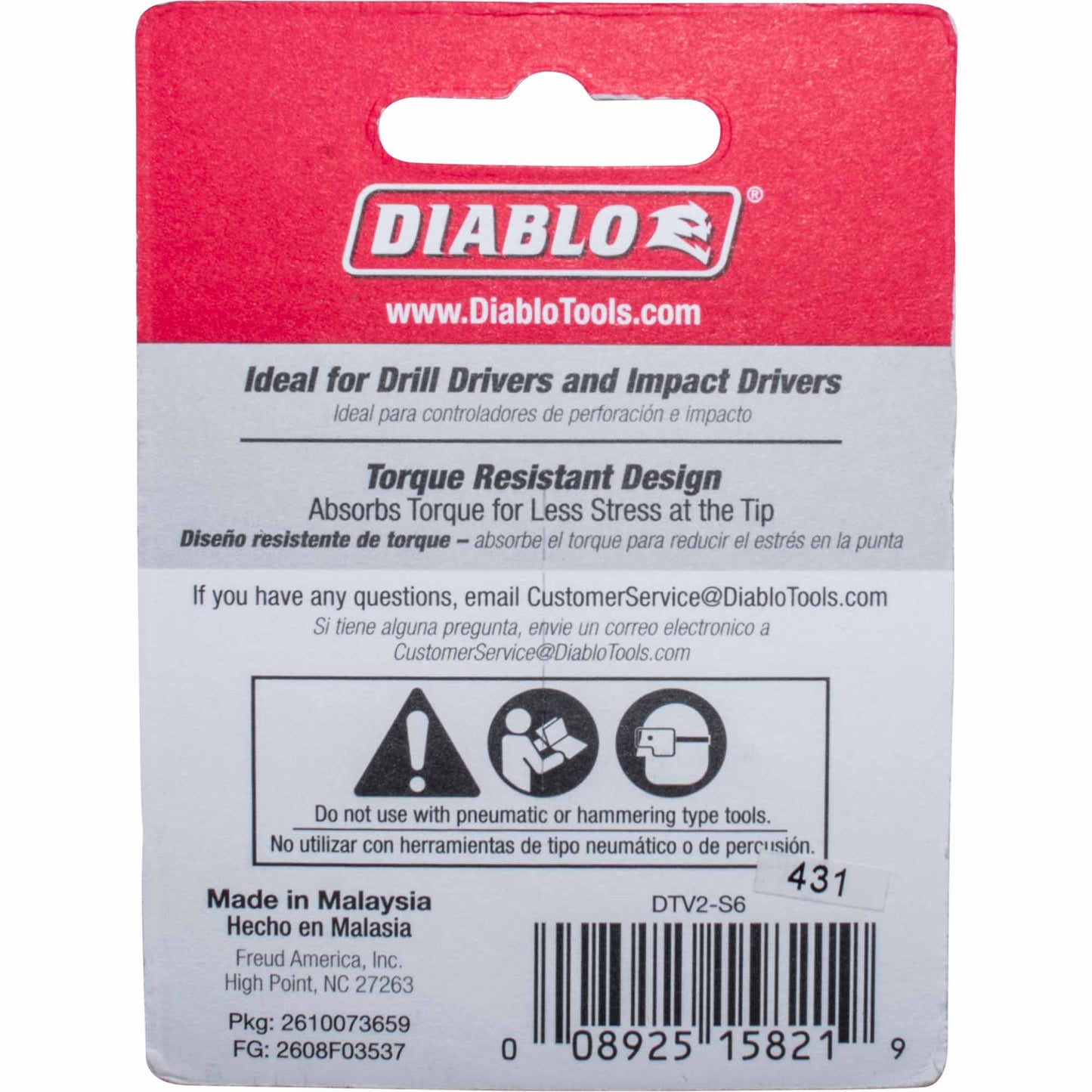 Diablo DTV2-S6 Driver Torx Bit Assorted Pack 1/4 Inch Hex x 2 Inch Includes T10, T15, T20, T25, T30 and T40 Bits 6 Piece Set