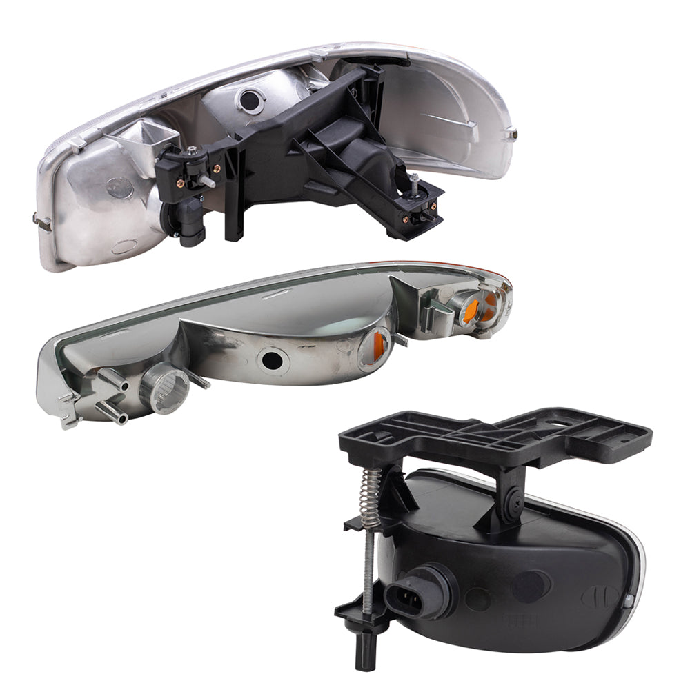 Brock Replacement Driver and Passenger Side Halogen Combination Headlight Assemblies, Fog Light Assemblies & Signal Marker Light Units 6 Piece Set Compatible with 99-02 Sierra & 00-06 Yukon & Yukon XL