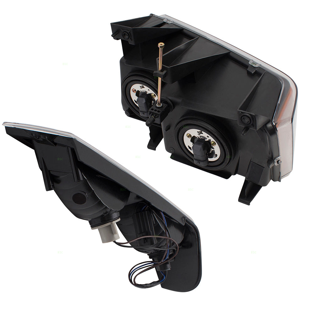 Brock Replacement 4 Pc Set Headlights and Park Signal Lights with Black Bezels Compatible with 2004-2012 Colorado Canyon Pickup Truck