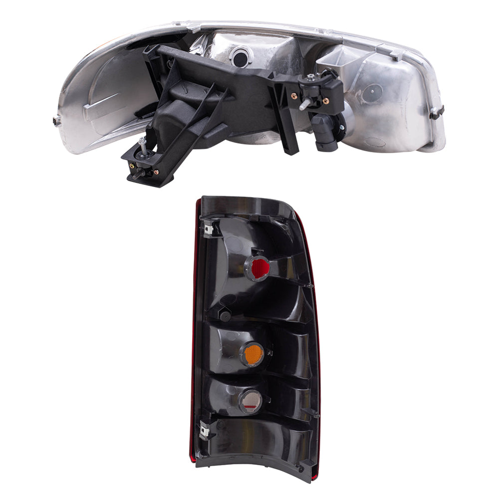 Brock Replacement Driver and Passenger Side Headlights and Tail Lights 4 Piece Set Compatible with 2004-2006 Sierra & 2007 Sierra Classic Fleetside ONLY