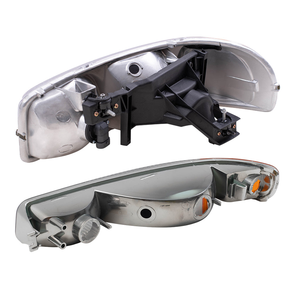 Brock Replacement Driver and Passenger Set Headlights with Park Signal Marker Lights Compatible with 1999-2007 Sierra Pickup Truck