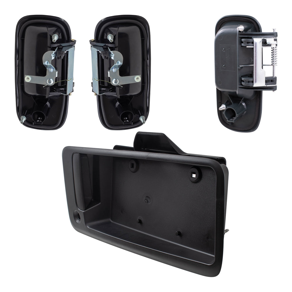 Brock Replacement Outside Textured Black Front Door Handles, Side Sliding Door Handle, and Back Door Handle W/License Plate Bracket 4 Piece Set Compatible with 1996-2009 Express and 1996-2009 Savana