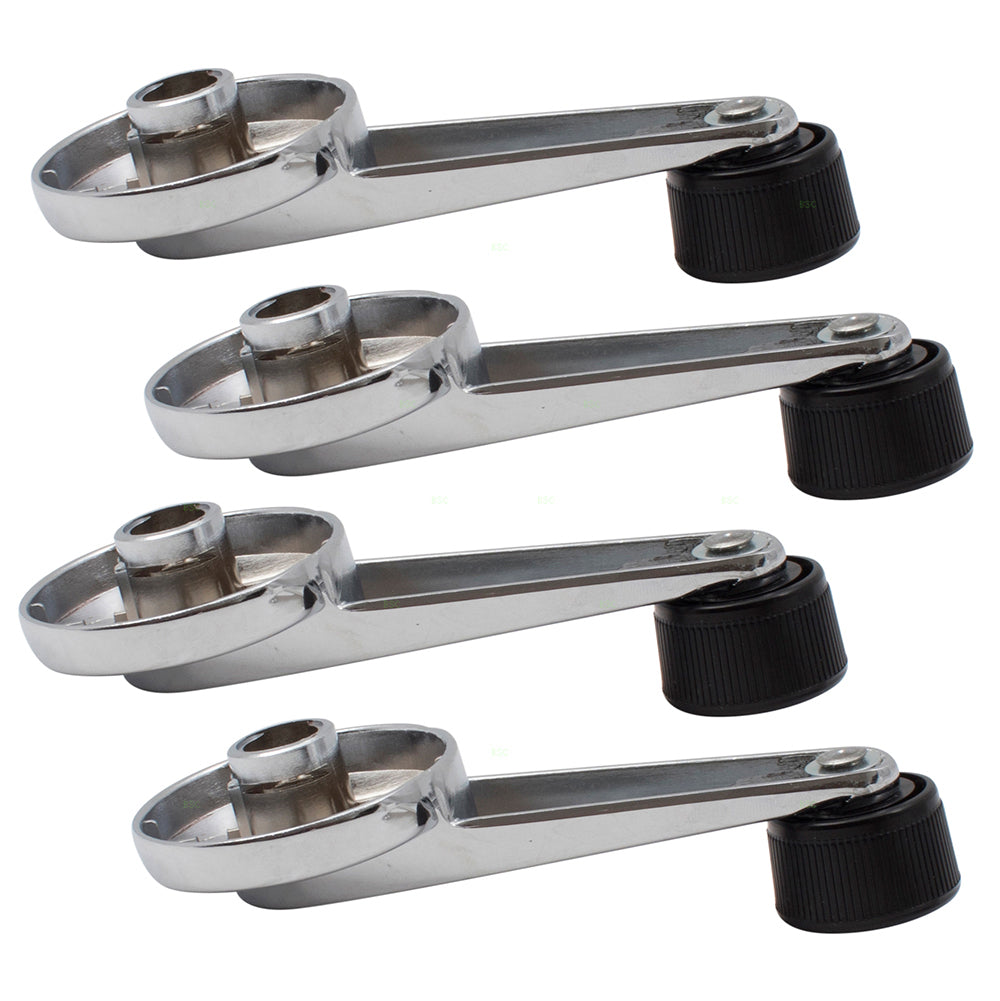 Brock Replacement 4 Pc Set Window Crank Handles Chrome w/ Black Knob Compatible with 1981-1994 Suburban 14026382