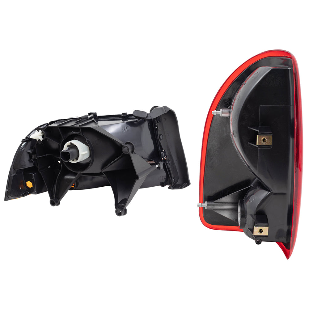 Brock Replacement Headlights w/ Park Signal Lamps and Tail Lights Set Compatible with 1998-2004 Dakota