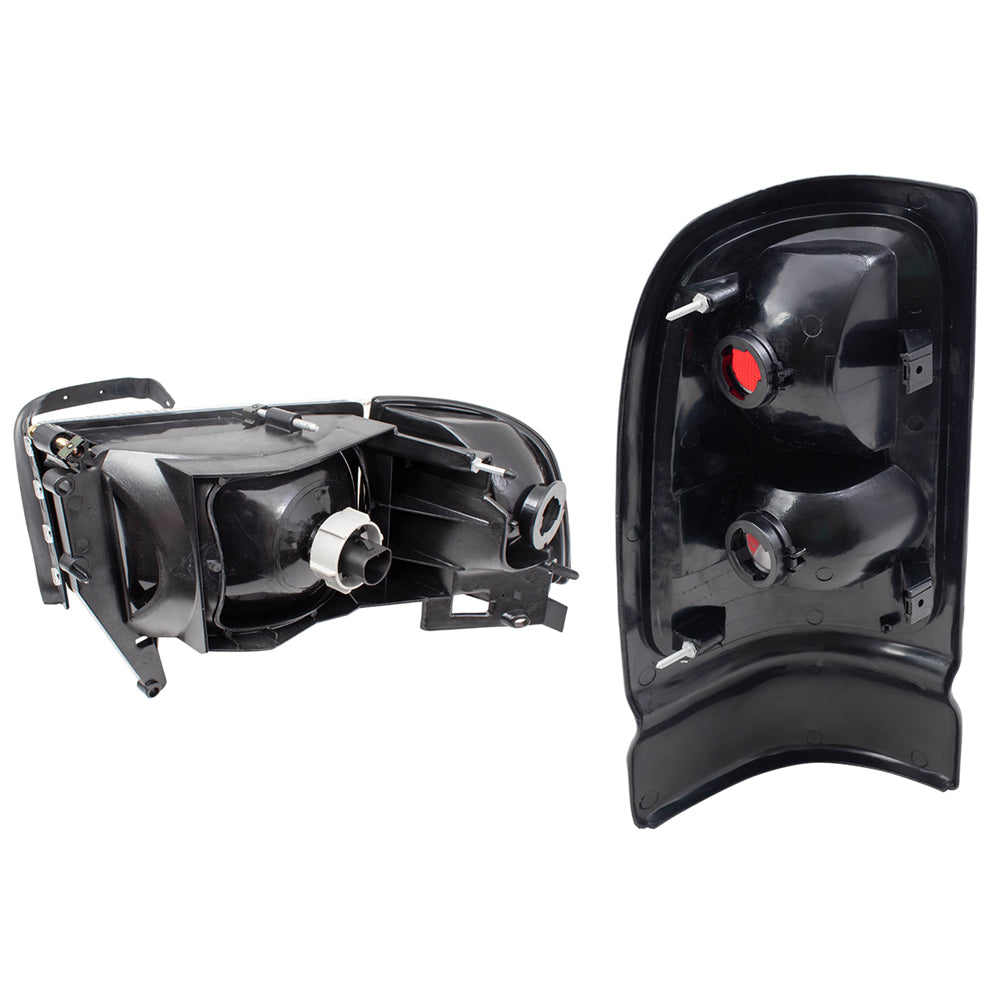 Brock Replacement Set Headlights with Corner Lamp and Tail Lights Smoked Back Up Lens Compatible with 1994-2001 Pickup Truck