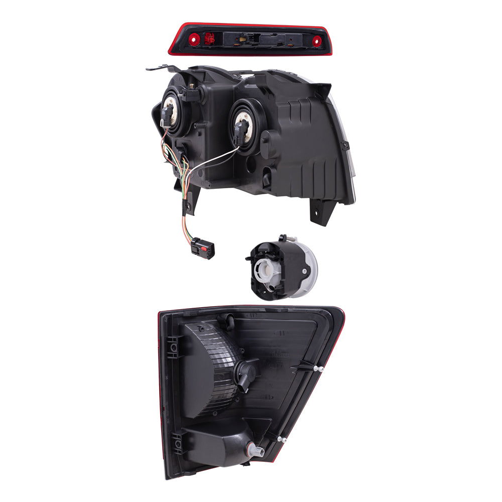 Brock Replacement Driver and Passenger Side Halogen Combination Headlights, Fog Lights & Tail Lights, and 3rd Brake Light 7 Piece Set Compatible with 2008-2010 Grand Cherokee