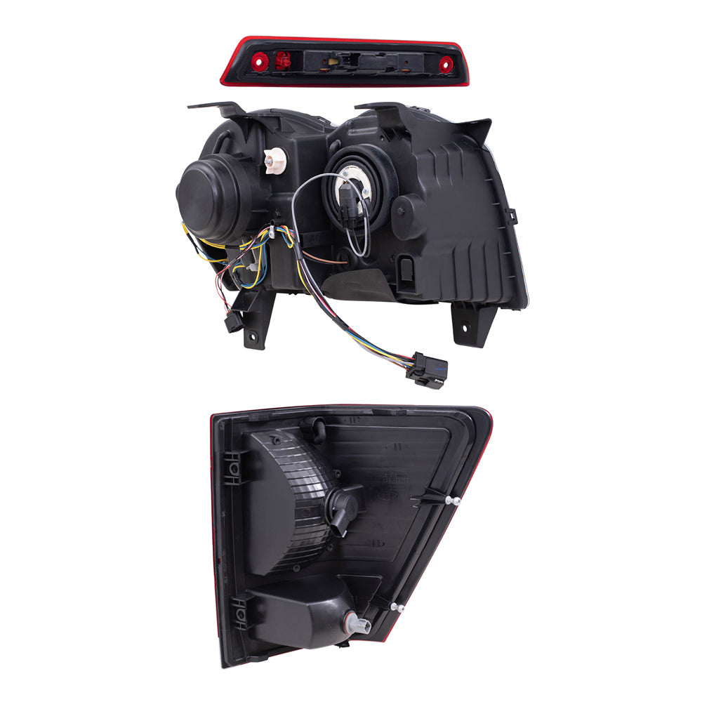 Brock Replacement Driver and Passenger Side HID Combination Headlight Assemblies, Tail Light Assemblies and 3rd Brake Light 5 Piece Set Compatible with 2008-2010 Grand Cherokee