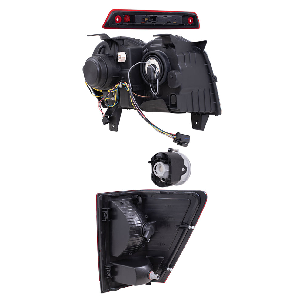 Brock Replacement Driver and Passenger Side HID Combination Headlights, Fog Lights, Tail Lights and 3rd Brake Light 7 Piece Set Compatible with 2008-2010 Grand Cherokee