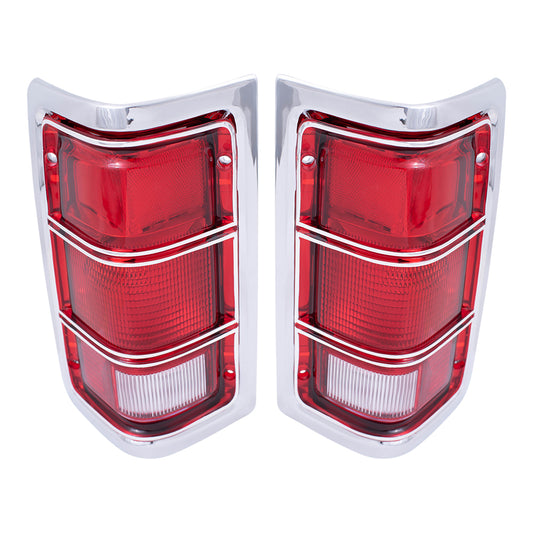 Brock Replacement Set Driver and Passenger Taillights Chrome Trim and Housing Compatible with 1981-1993 Pickup charger 4163151 4163150