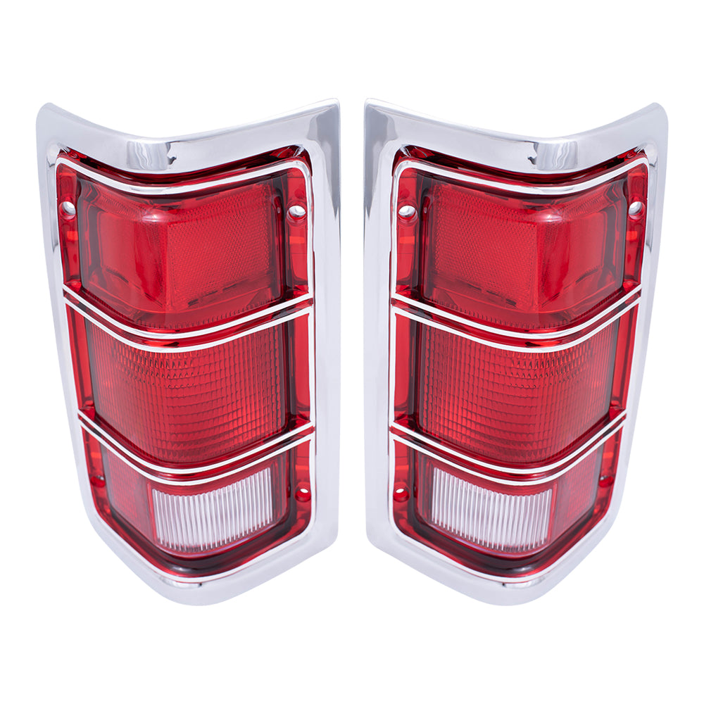 Brock Replacement Set Driver and Passenger Taillights Chrome Trim and Housing Compatible with 1981-1993 Pickup charger 4163151 4163150