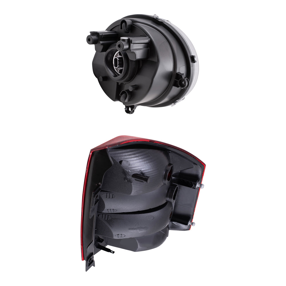 Brock Replacement Driver and Passenger Side Halogen Headlight Assemblies without Leveling and Tail Lights 4 Piece Set Compatible with 2007-2010 Compass