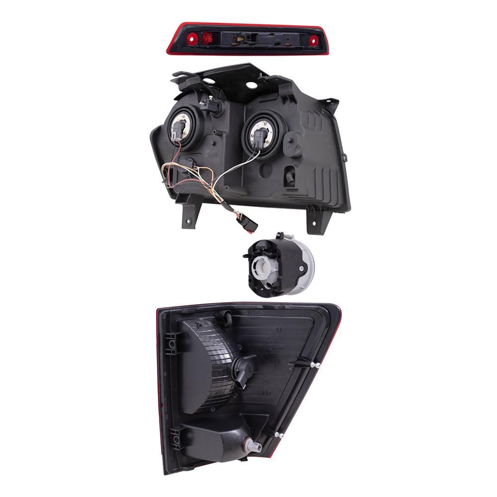 Brock Replacement Driver and Passenger Side Halogen Combination Headlights, Fog Lights & Tail Lights, and 3rd Brake Light 7 Piece Set Compatible with 2007 Grand Cherokee
