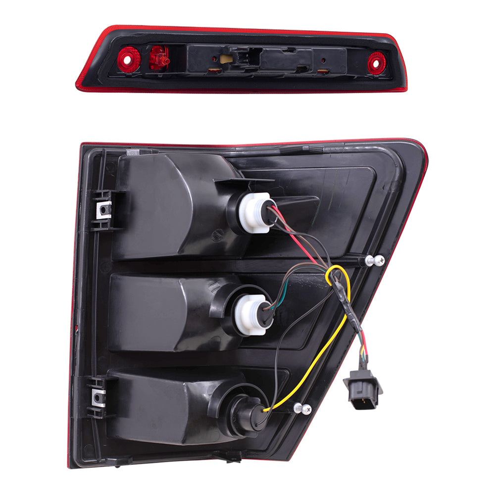 Brock Replacement Driver and Passenger Side Tail Light Assemblies with Bulbs, Sockets & Wiring, and 3rd Brake Light 3 Piece Set Compatible with 2005-2006 Grand Cherokee