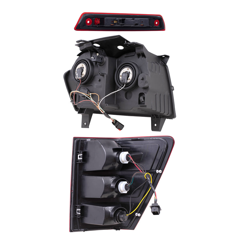 Brock Replacement Driver and Passenger Side Halogen Combination Headlight Assemblies & Tail Light Assemblies, and 3rd Brake Light 5 Piece Set Compatible with 2005-2006 Jeep Grand Cherokee