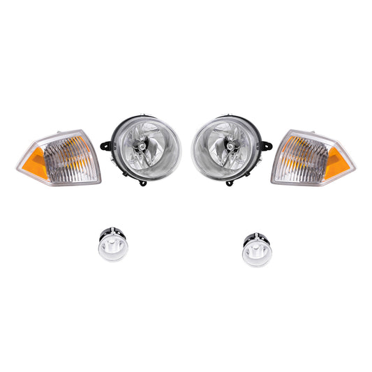 Brock Replacement Halogen Headlight Assemblies without Leveling, Park Signal Marker Lights and Fog Lights 6 Piece Set Compatible with 2010 Compass