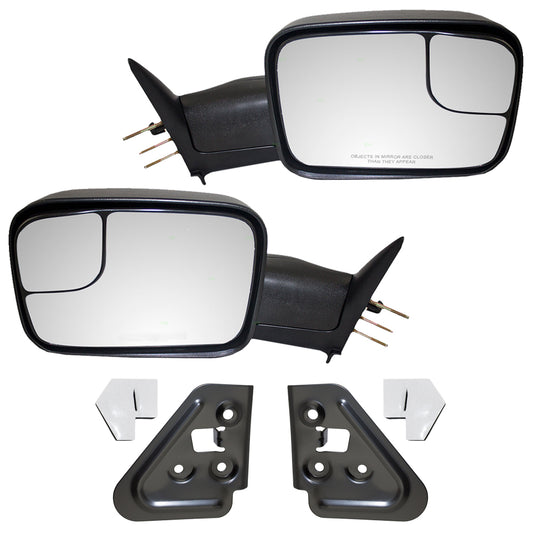 Brock Aftermarket Replacement Driver Left Passenger Right Manual Trailer Tow Mirrors Textured Black and Mounting Brackets 4 Piece Set Compatible with 1994-2001 Dodge 1500