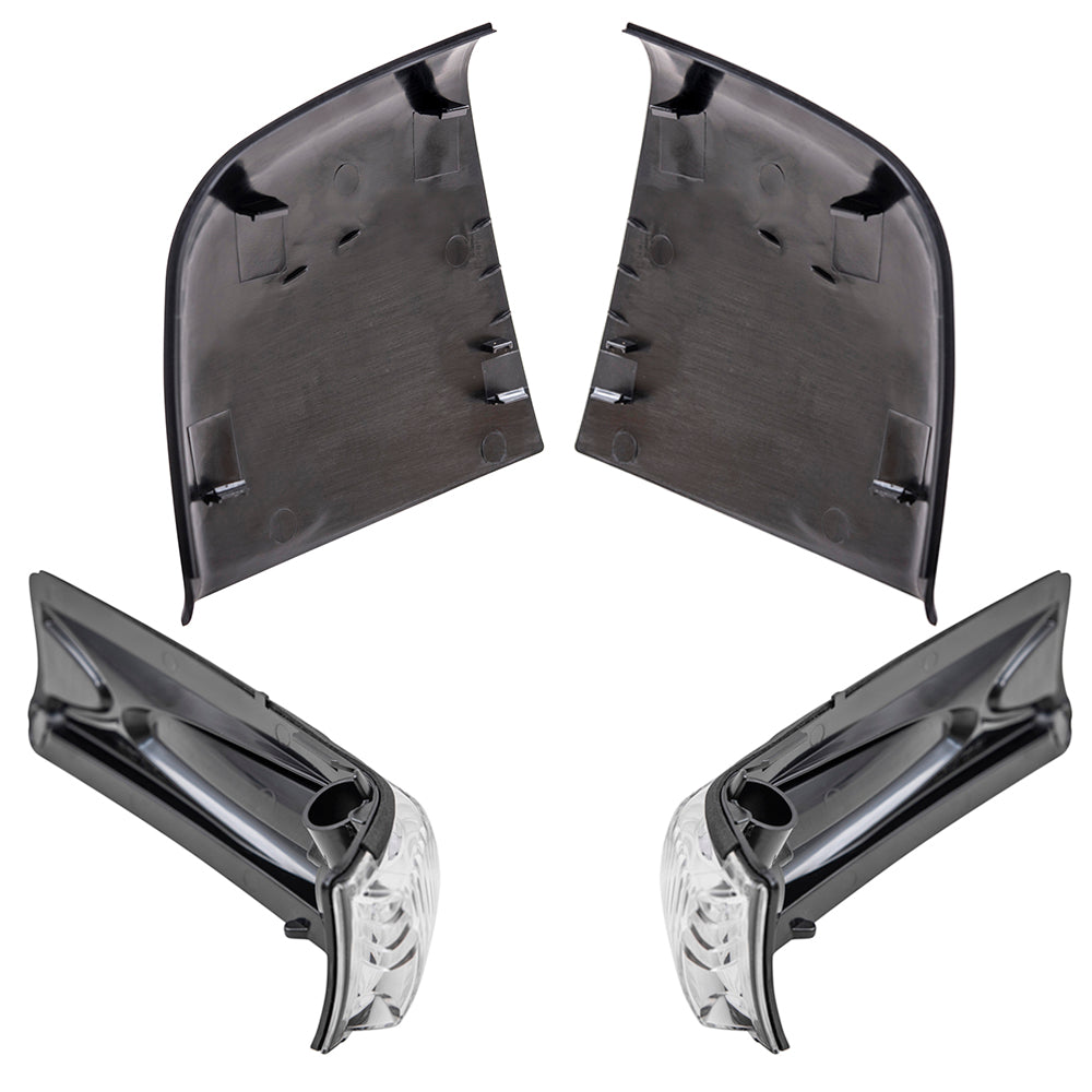 Brock Aftermarket Replacement Driver Left Passenger Right Door Mirror Cover Textured Black And Turn Signal Light 4 Piece Set Compatible With 2015-2021 RAM Promaster City Base/ST/Tradesman