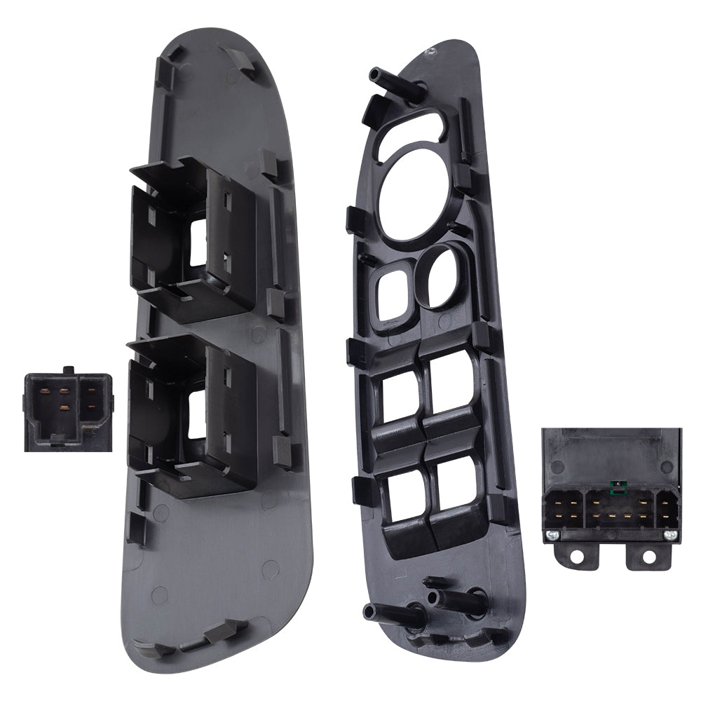 Brock Replacement 4 Piece Set Front Power Window Switches with Dark Slate Gray Bezels Compatible with 2002-2005 1500 Crew Cab Pickup Truck