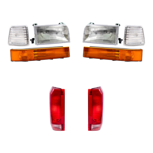 Brock Replacement 8 Piece Lights Set Headlights Tail Lights and Signal Lights Kit Compatible with 1992-1997 Styleside Pickup Truck