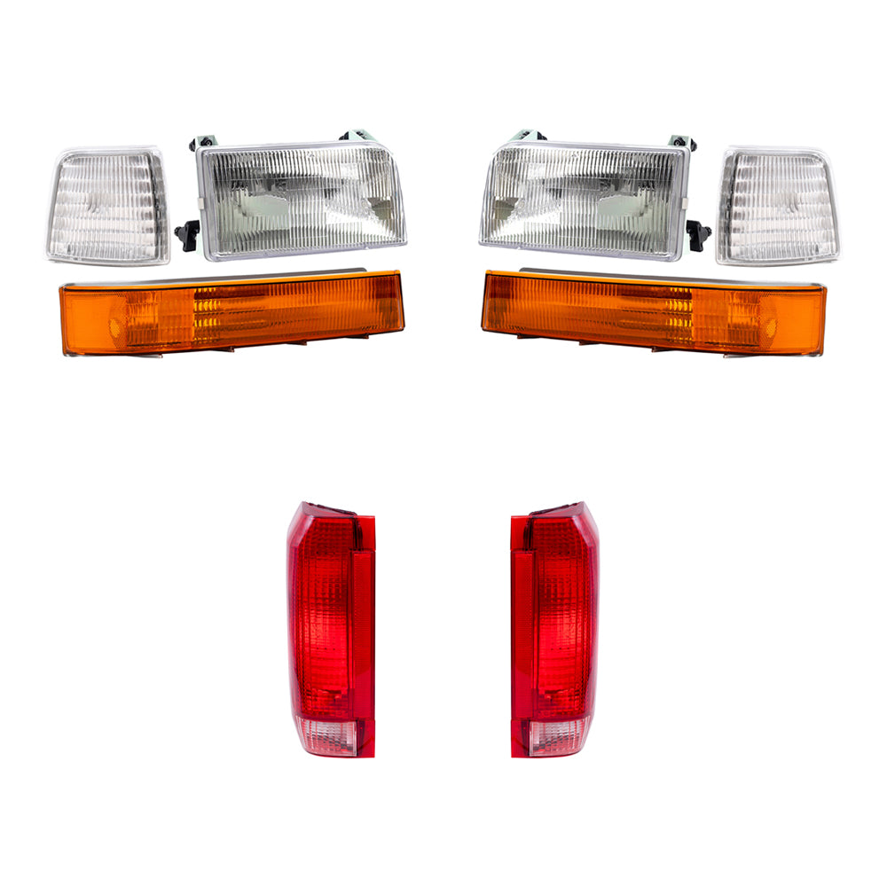 Brock Replacement 8 Piece Lights Set Headlights Tail Lights and Signal Lights Kit Compatible with 1992-1997 Styleside Pickup Truck