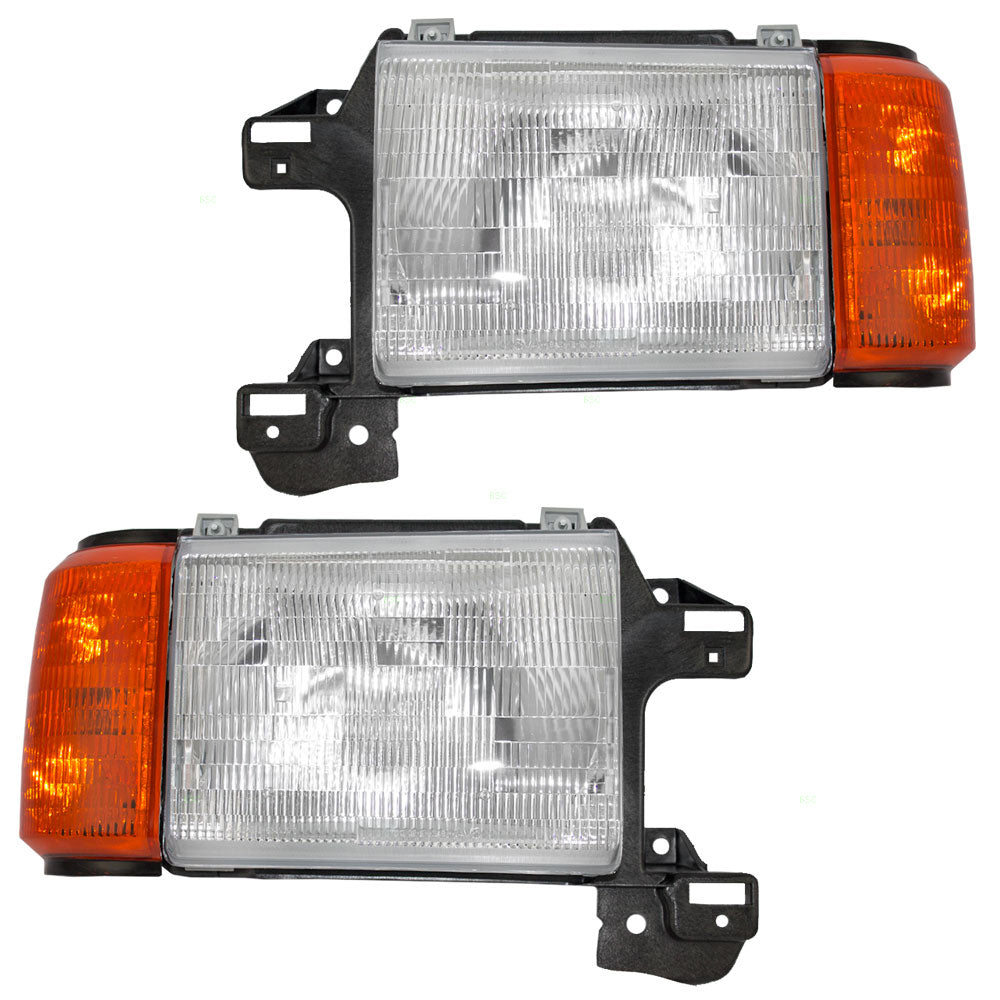 Brock Replacement Driver and Passenger Headlights with Park Lamps Compatible with 1987-1991 Bronco Pickup Truck