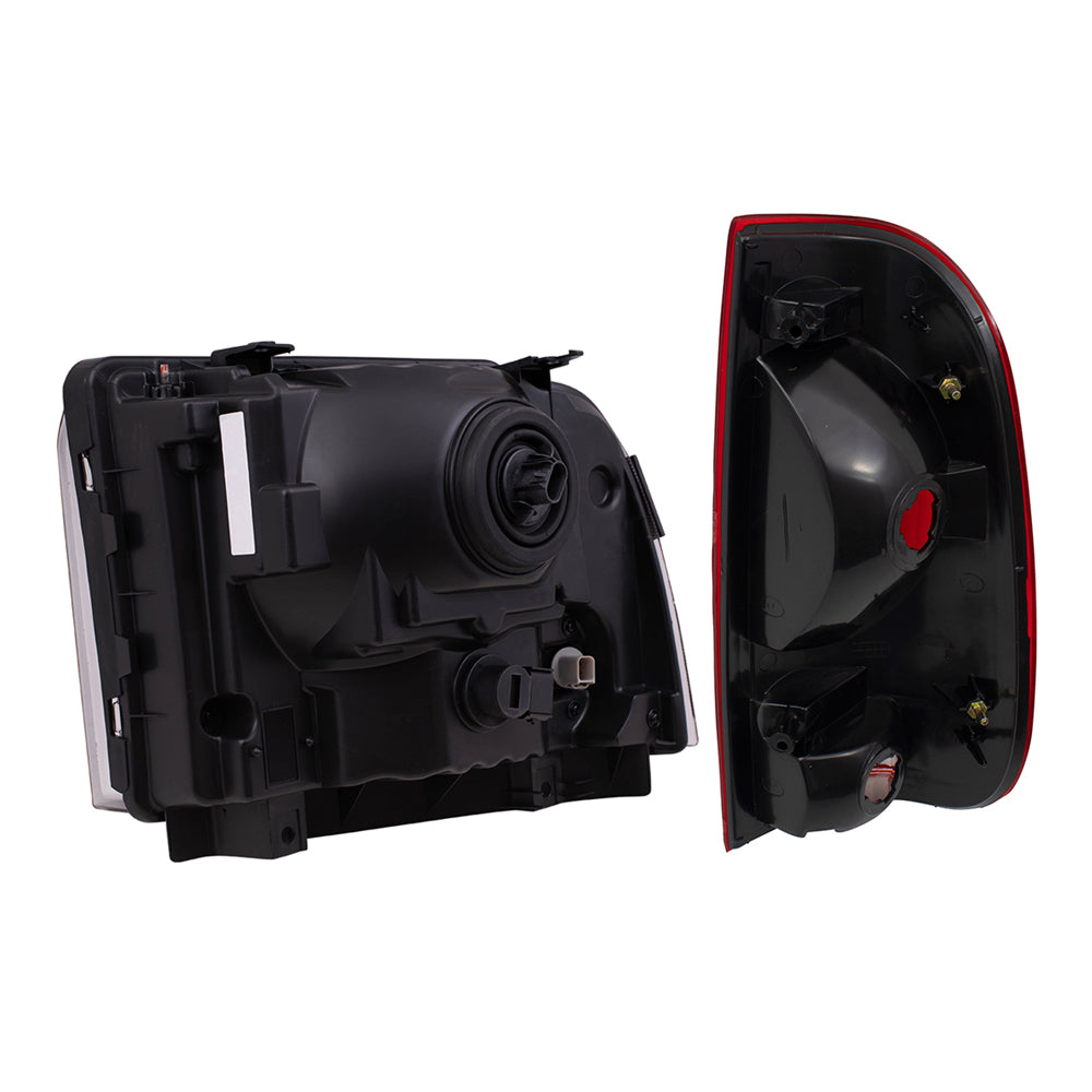 Brock Replacement Headlights with Chrome Bezel and Tail Lights Compatible with 2005 2006 2007 F-Series Super Duty Pickup Truck