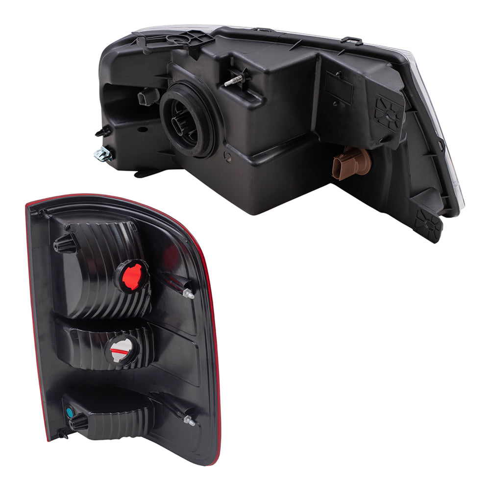 Headlight Assemblies with Chrome Bezel and Styleside Tail Light Units 4 Piece Set Compatible with 2004-2008 Ford F-150