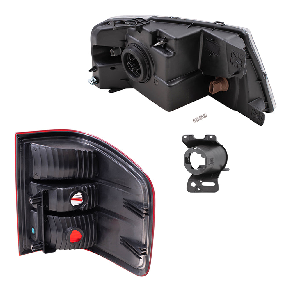 Brock Aftermarket Replacement Part Driver and Passenger Side Halogen Combination Headlights, Round Fog Lights & Brackets and Flareside Tail Lights 8 Piece Set Compatible with 2006-2008 Ford F-150