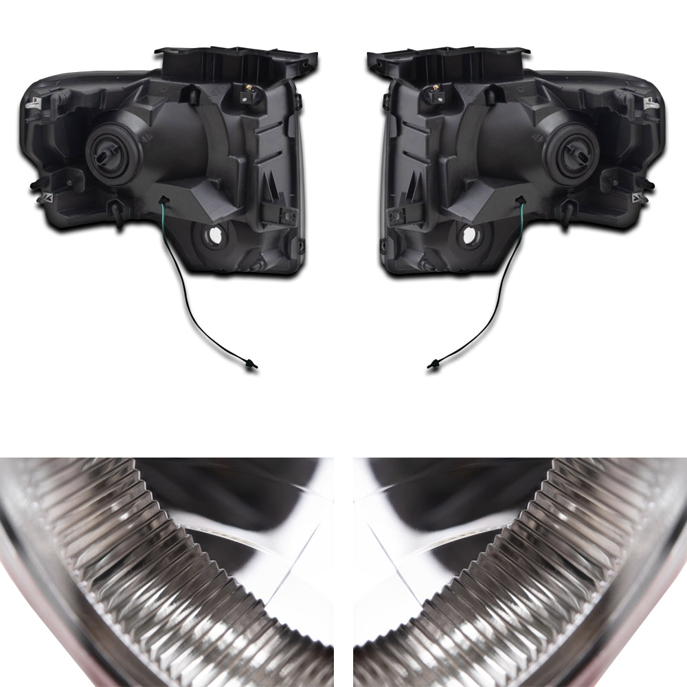 Brock Aftermarket Replacement Driver Left Passenger Right Halogen Combination Headlight Assembly With Chrome Bezel And Fog Lights 4 Piece Performance Set Compatible With 2011-2014 Ford F-150