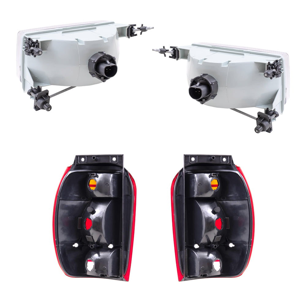 Brock Aftermarket Replacement Driver Left Passenger Right Halogen Headlight And Combination Tail Light 4 Piece Set Compatible with 1998-2001 Ford Explorer