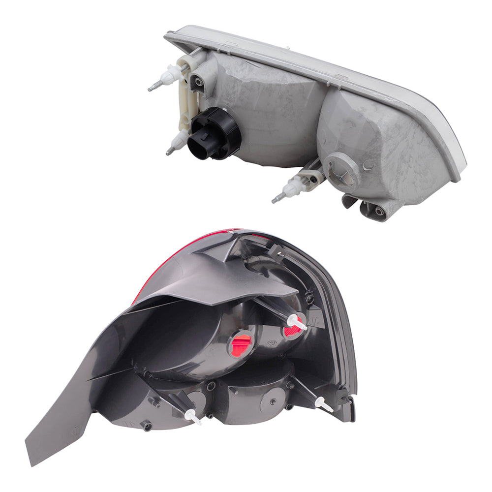 Brock Aftermarket Replacement Driver Left Passenger Right Halogen Headlights and Tail Lights with Red Lens-Black-Trim-2 Bulbs 4 Piece Set Compatible with 1999-2011 Ford Crown Victoria