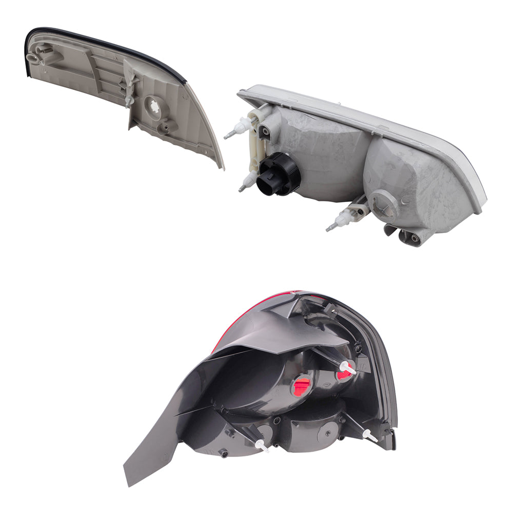 Brock Aftermarket Replacement Driver Left Passenger Right Headlights, Park/Side Marker Lights, & Tail Lights with Red Lens-Black-Trim-2 Bulbs 6 Pc Set Compatible with 1999-2011 Ford Crown Victoria