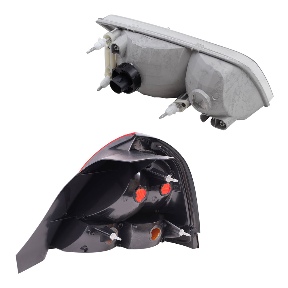 Brock Aftermarket Replacement Part Driver & Passenger Side Halogen Headlight Assemblies and Tail Light Units with Red-Amber Lens-4 Bulbs 4 Piece Set Compatible with 1999-2011 Ford Crown Victoria