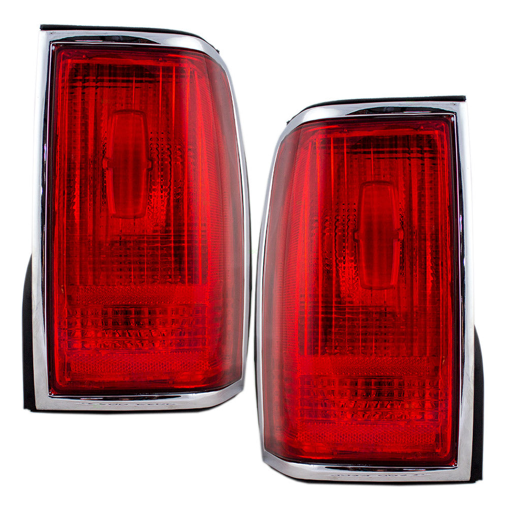 Brock Replacement Driver and Passenger Taillights Tail Lamps with Chrome Trim Compatible with 1990-1997 Town Car F5VY13405A F5VY13404A