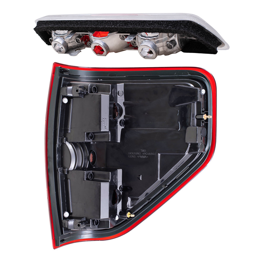 Brock Replacement Driver and Passenger Side Tail Light Units with Red Trim Smoked & 3rd Brake Light Unit 3 Piece Performance Set compatible with 2009-2014 Ford F-150 Styleside