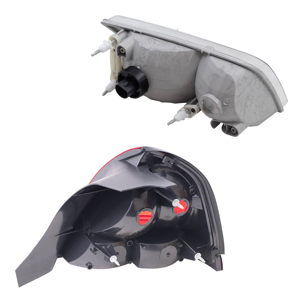 Brock Aftermarket Replacement Driver Left Passenger Right Halogen Headlights-Tail Lights with Red Lens-Chrome Trim-2 Bulb Sockets 4 Piece Set Compatible with 1999-2011 Ford Crown Victoria